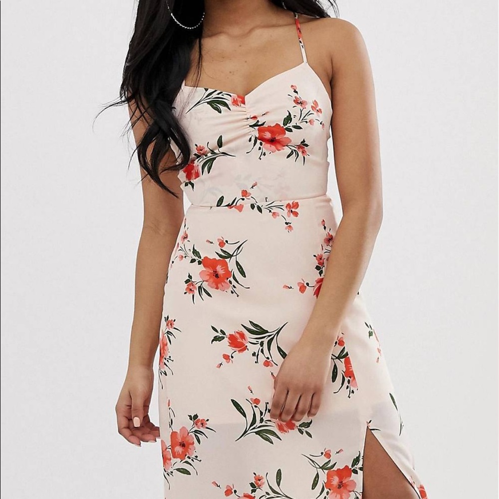 Petite cami midi dress with lace up back
